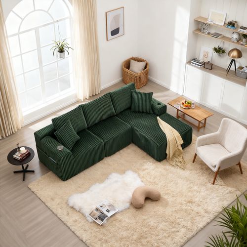 Canapé D'angle Modulable, 3 Places, Revêtement En Velours Côtelé