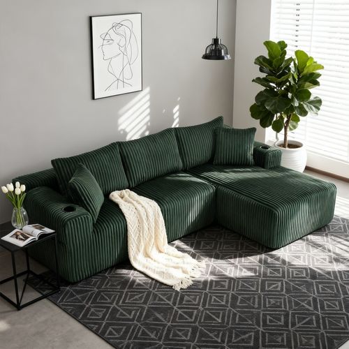 Canapé D'angle Modulable, 3 Places, Revêtement En Velours Côtelé