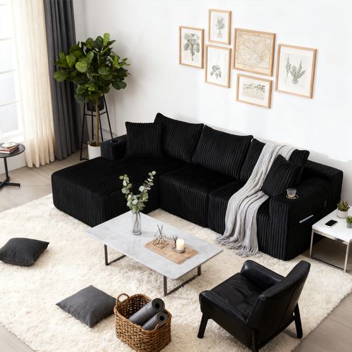 Canapé D'angle Modulable, 3 Places, Revêtement En Velours Côtelé