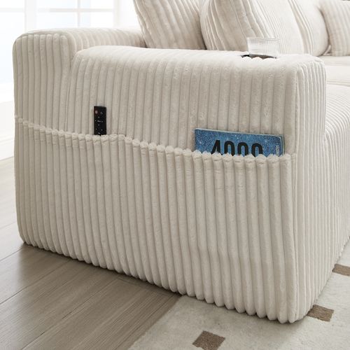 Canapé D'angle Modulable, 3 Places, Revêtement En Velours Côtelé