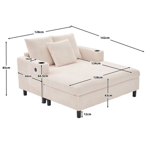 Fauteuil Revêtement En Velours Côtelé, Avec Ports USB Et LED