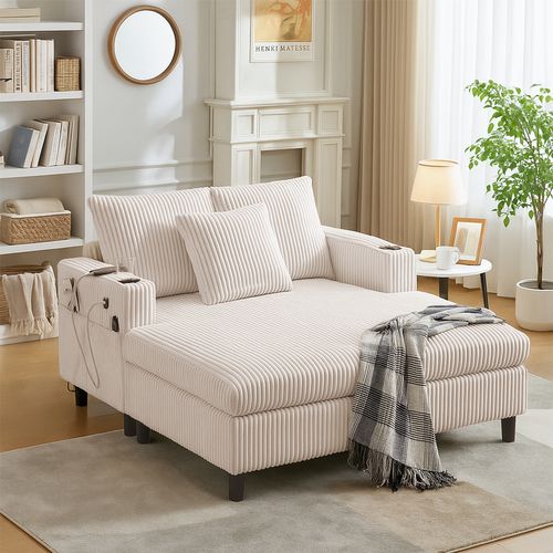 Fauteuil Revêtement En Velours Côtelé, Avec Ports USB Et LED