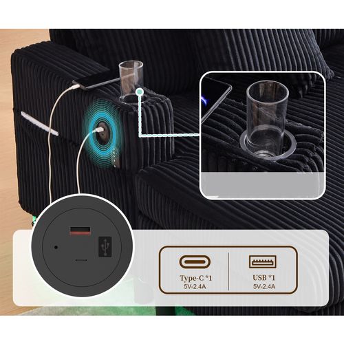 Fauteuil Revêtement En Velours Côtelé, Avec Ports USB Et LED