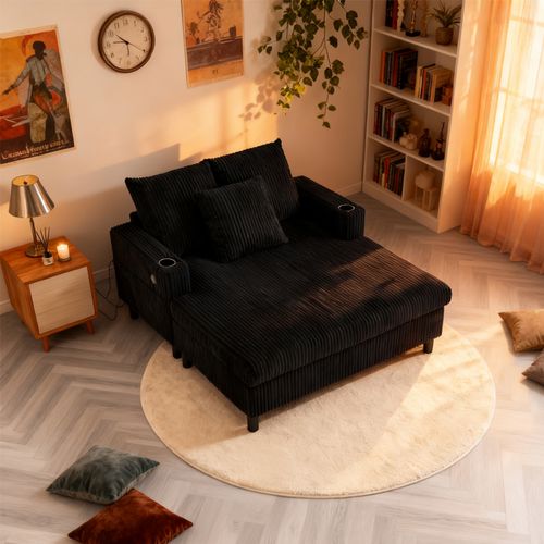 Fauteuil Revêtement En Velours Côtelé, Avec Ports USB Et LED