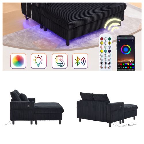 Fauteuil Revêtement En Velours Côtelé, Avec Ports USB Et LED