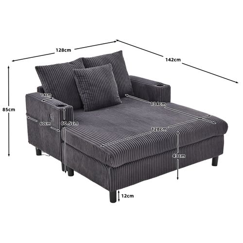 Fauteuil Revêtement En Velours Côtelé, Avec Ports USB Et LED