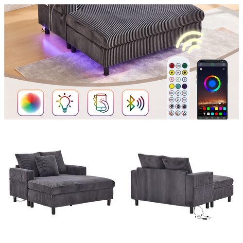 Fauteuil Revêtement En Velours Côtelé, Avec Ports USB Et LED