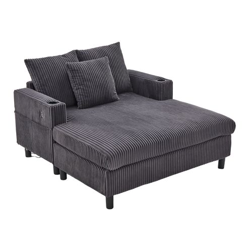 Fauteuil Revêtement En Velours Côtelé, Avec Ports USB Et LED