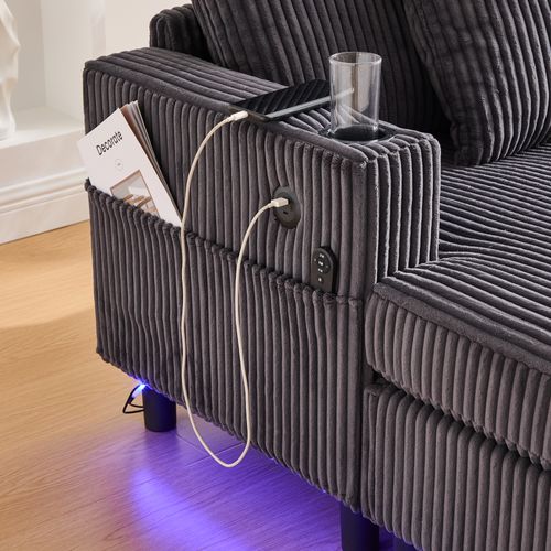 Fauteuil Revêtement En Velours Côtelé, Avec Ports USB Et LED