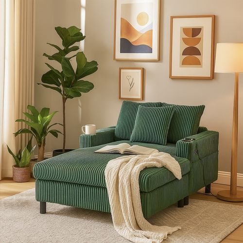 Fauteuil Revêtement En Velours Côtelé, Avec Ports USB Et LED