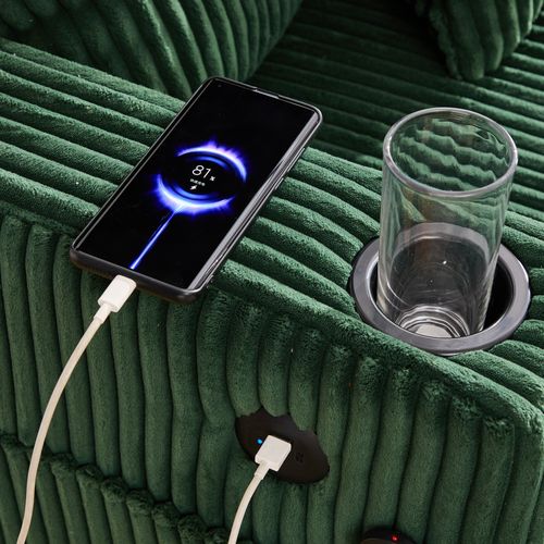Fauteuil Revêtement En Velours Côtelé, Avec Ports USB Et LED