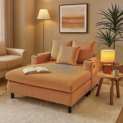 Fauteuil Revêtement En Velours Côtelé, Avec Ports USB Et LED