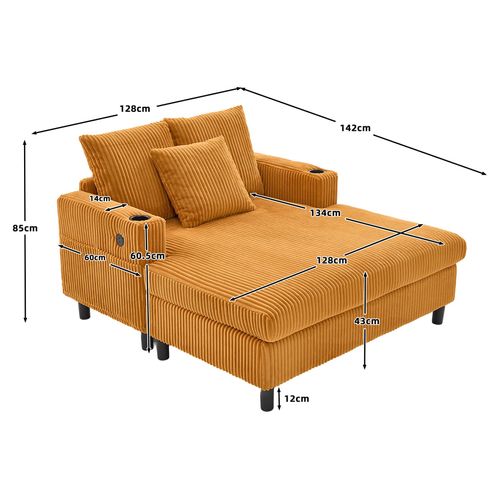 Fauteuil Revêtement En Velours Côtelé, Avec Ports USB Et LED