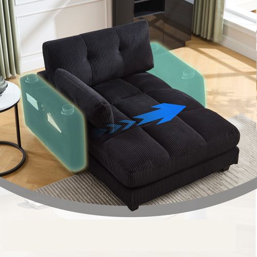 Méridienne 1 Places, Pour Canapé Modulables, Revêtement En Velours Côtelé, Avec Ports USB