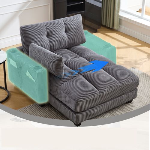 Méridienne 1 Places, Pour Canapé Modulables, Revêtement En Velours Côtelé, Avec Ports USB