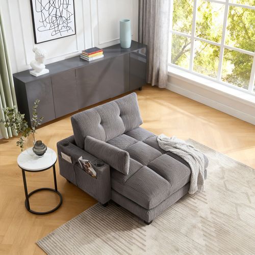 Méridienne 1 Places, Pour Canapé Modulables, Revêtement En Velours Côtelé, Avec Ports USB