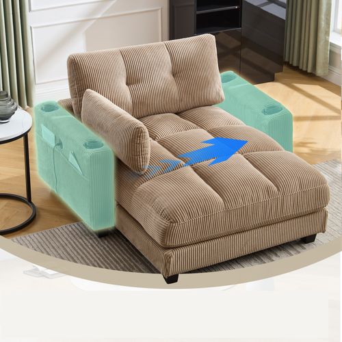 Méridienne 1 Places, Pour Canapé Modulables, Revêtement En Velours Côtelé, Avec Ports USB