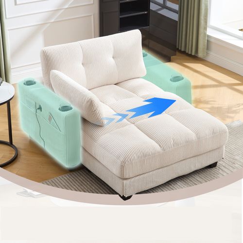 Méridienne 1 Places, Pour Canapé Modulables, Revêtement En Velours Côtelé, Avec Ports USB