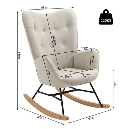 Fauteuil à Bascule Rocking Chair Scandinave De Jardin En Tissu Beige