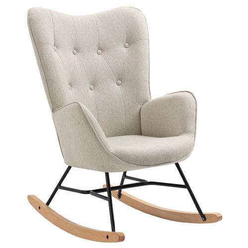Fauteuil à Bascule Rocking Chair Scandinave De Jardin En Tissu Beige