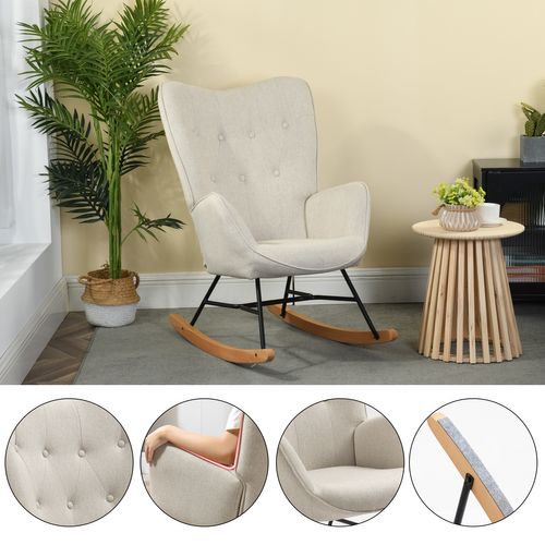 Fauteuil à Bascule Rocking Chair Scandinave De Jardin En Tissu Beige