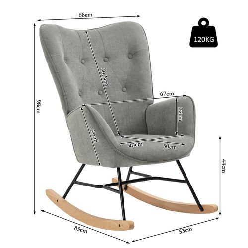 Fauteuil à Bascule Rocking Chair Scandinave De Jardin En Tissu Gris
