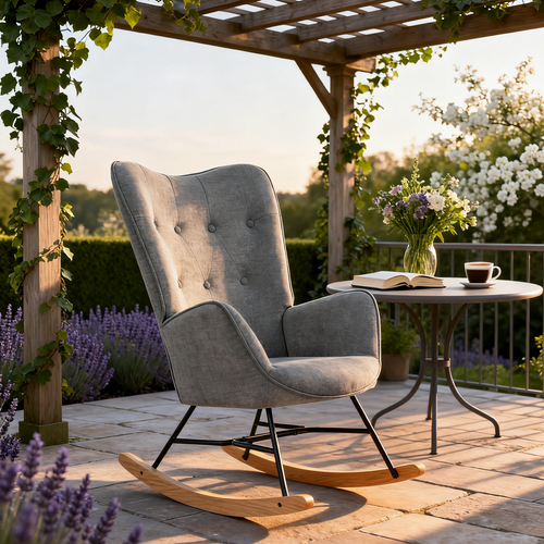 Fauteuil à Bascule Rocking Chair Scandinave De Jardin En Tissu Gris