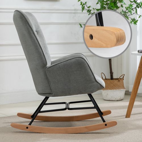 Fauteuil à Bascule Rocking Chair Scandinave De Jardin En Tissu Gris