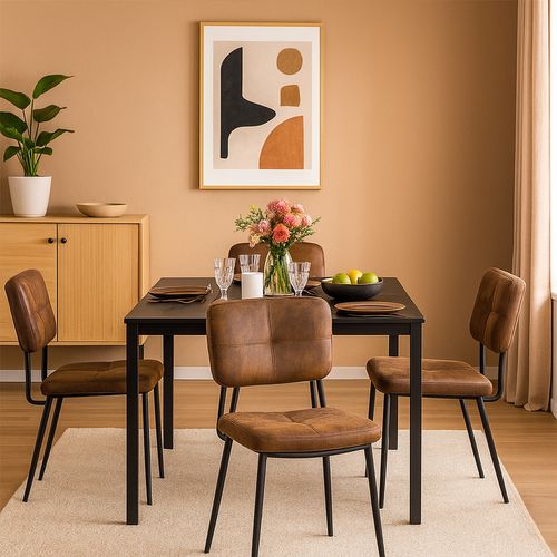 Ensemble Table Extensible Noire + 4 Chaises Suédine