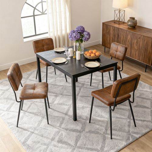 Ensemble Table Extensible Noire + 4 Chaises Suédine