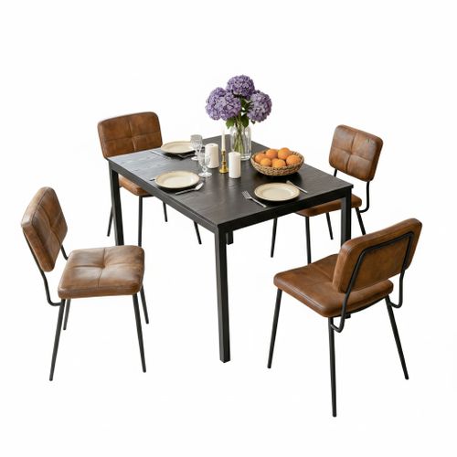 Ensemble Table Extensible Noire + 4 Chaises Suédine