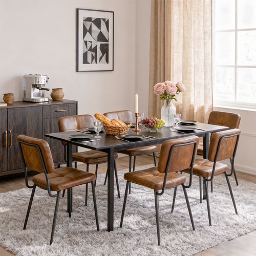 Ensemble Table Extensible Noire + 6 Chaises Suédine