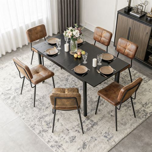 Ensemble Table Extensible Noire + 6 Chaises Suédine
