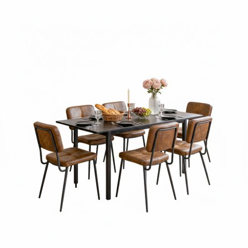 Ensemble Table Extensible Noire + 6 Chaises Suédine