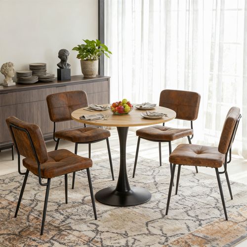 Ensemble Table Bois/pied Noir + 4 Chaises Suédine