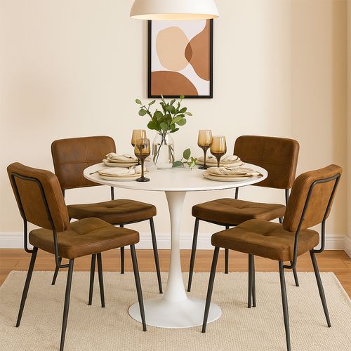 Ensemble Table Blanche + 4 Chaises Suédine