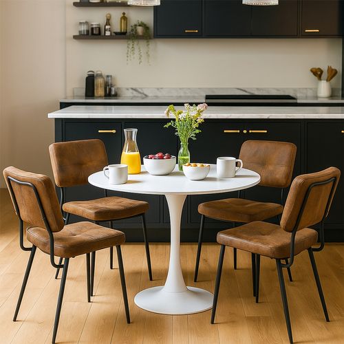 Ensemble Table Blanche + 4 Chaises Suédine