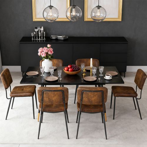 Ensemble Table Extensible Noire Pieds Or + 6 Chaises Suédine