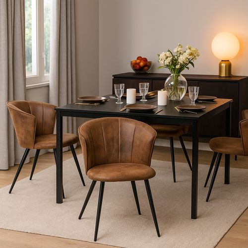 Ensemble Table Extensible Noire + 4 Chaises Coquille Suédine