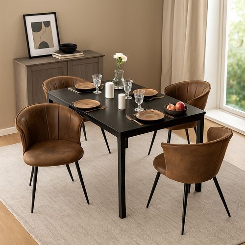 Ensemble Table Extensible Noire + 4 Chaises Coquille Suédine