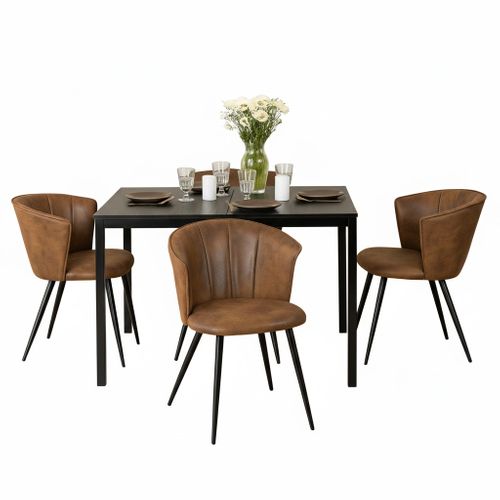 Ensemble Table Extensible Noire + 4 Chaises Coquille Suédine