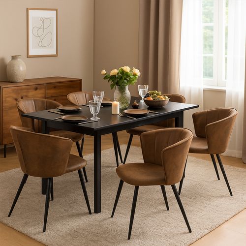 Ensemble Table Extensible Noire + 6 Chaises Coquille Suédine