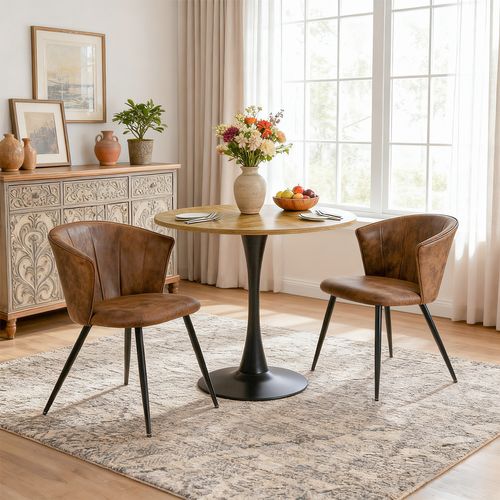 Ensemble Table Bois/pied Noir + 2 Chaises Coquille Suédine