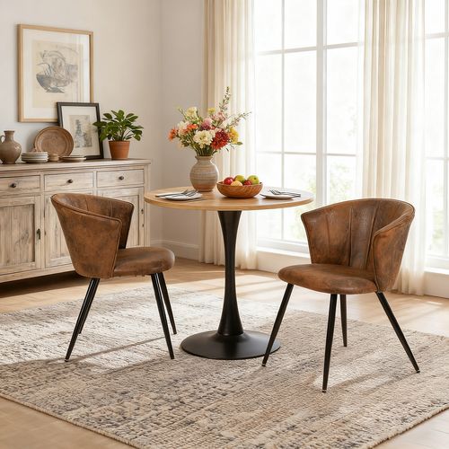 Ensemble Table Bois/pied Noir + 2 Chaises Coquille Suédine