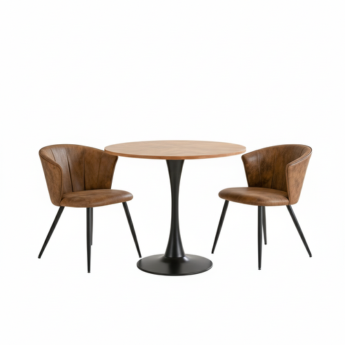 Ensemble Table Bois/pied Noir + 2 Chaises Coquille Suédine