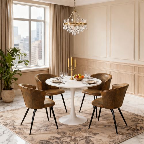 Ensemble Table Blanche + 4 Chaises Coquille Suédine