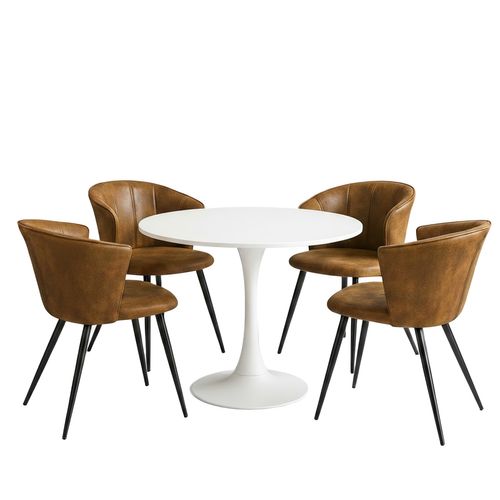 Ensemble Table Blanche + 4 Chaises Coquille Suédine