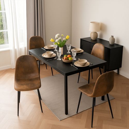 Ensemble Table Extensible Noire + 4 Chaises Suédine