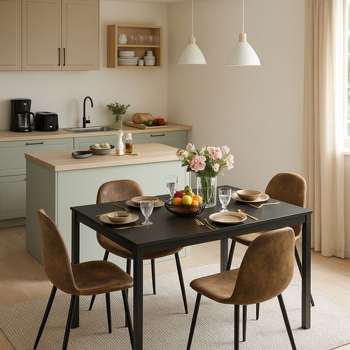 Ensemble Table Extensible Noire + 4 Chaises Suédine