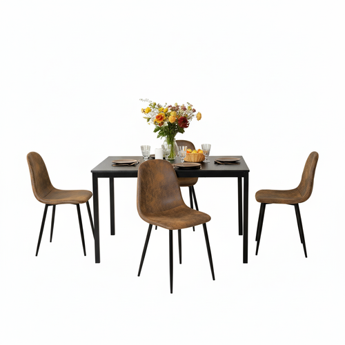 Ensemble Table Extensible Noire + 4 Chaises Suédine